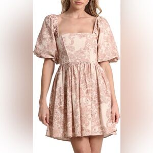 Avec Les Filles Women's Print Puff Sleeve Linen Blend Minidress